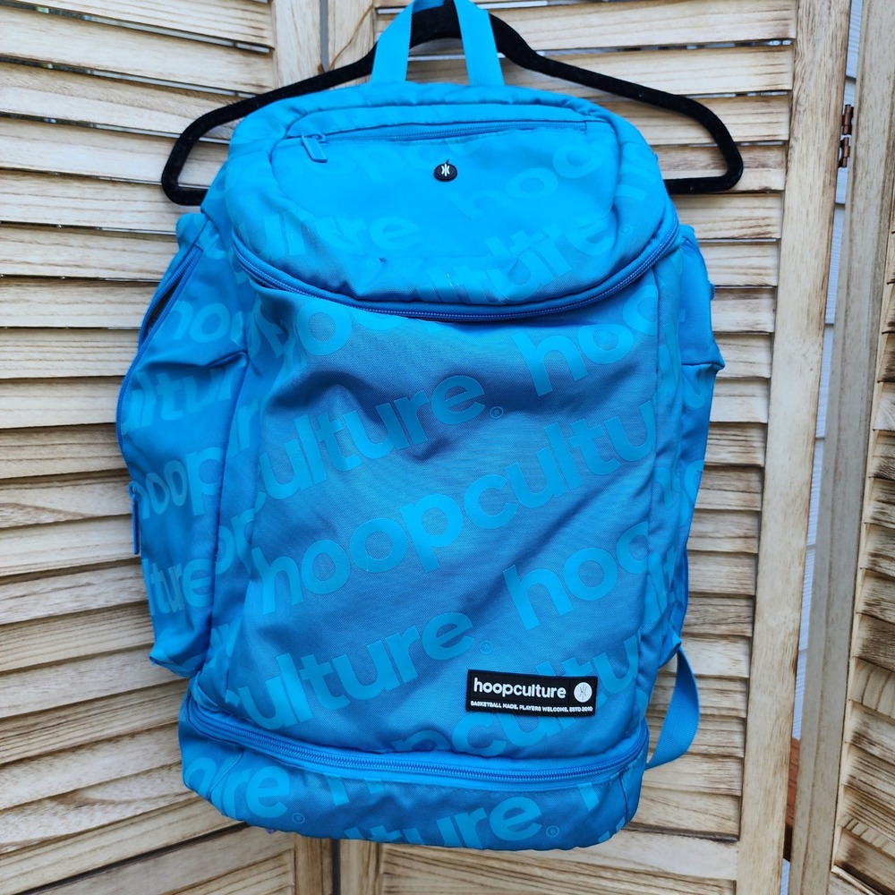 Hoop Culture Blue Logo Print Basketball Sports Backpack Bag Gym Retro Sport